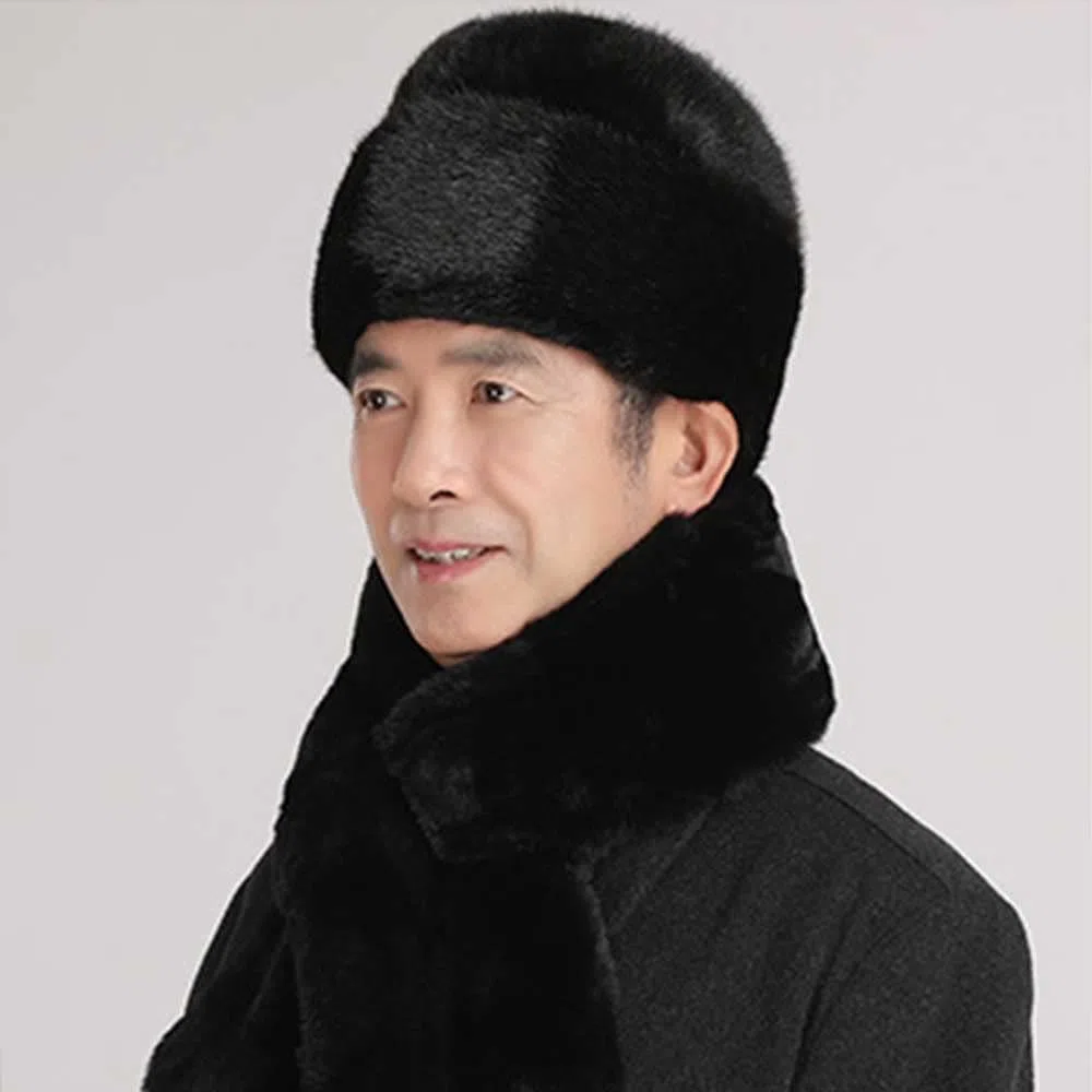 Ushanka - Cappello da uomo in stile militare russo, cappello da sci per l'inverno, in finta pelliccia, nero, termico, per sport all'aria aperta, antivento