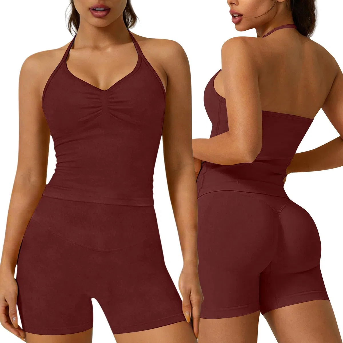 2 PCS Set da Abbigliamento Sportivo da Palestra Senza Cuciture, 2 Pezzi Push Up Tuta Completa Elegante Reggiseno e Leggings Corte a Vita Alta Yoga Gym Fitness Activewear
