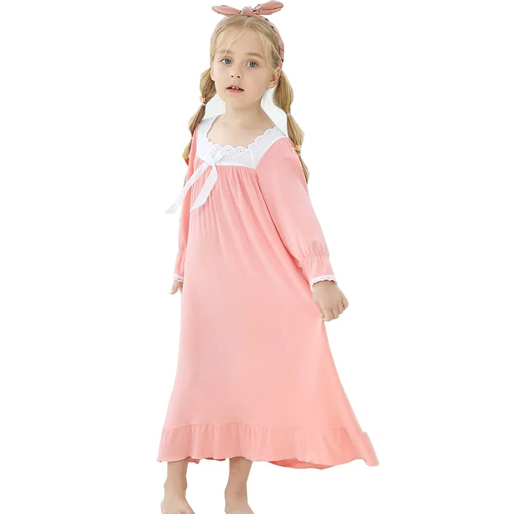 Camicetta da Notte da Bambina, a Maniche Lunghe, Morbida, per la Famiglia, Pigiama Lungo