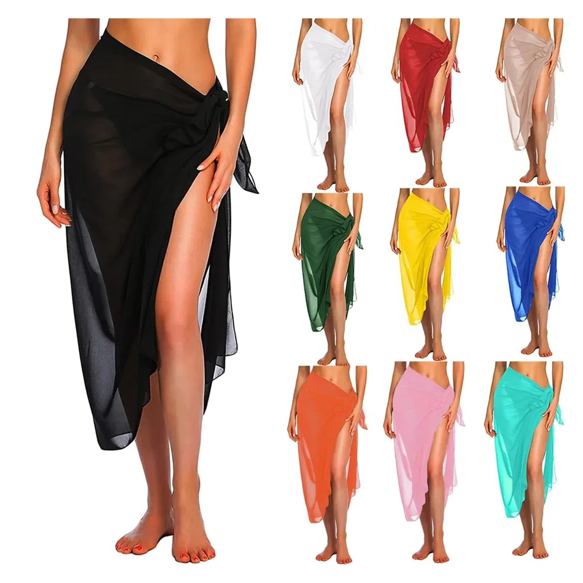 Gonna Copricostume Donna Copricostume da Spiaggia, Pareo Lungo e Corto da Donna, Copricostume da Spiaggia, Bikini, Gonna Corta Trasparente, Sciarpa for Copricostume da Bagno(Rose-Long)