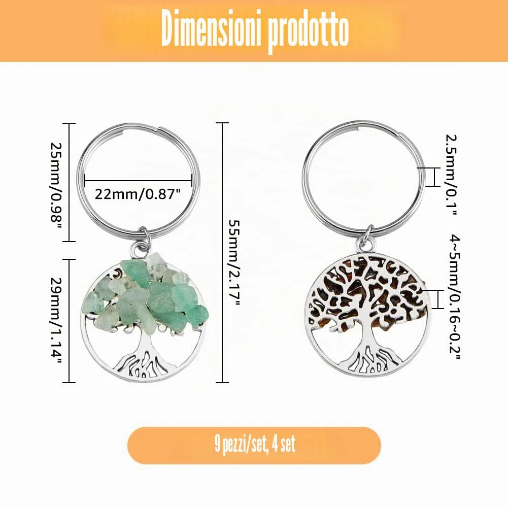SUPERFINDINGS Albero della Vita Portachiavi Pietra di Cristallo Naturale Fatti A Mano Fai da Te Portachiavi Pendente Fascino della Pietra Preziosa Catena Chiave Fascino Fatti A Mano