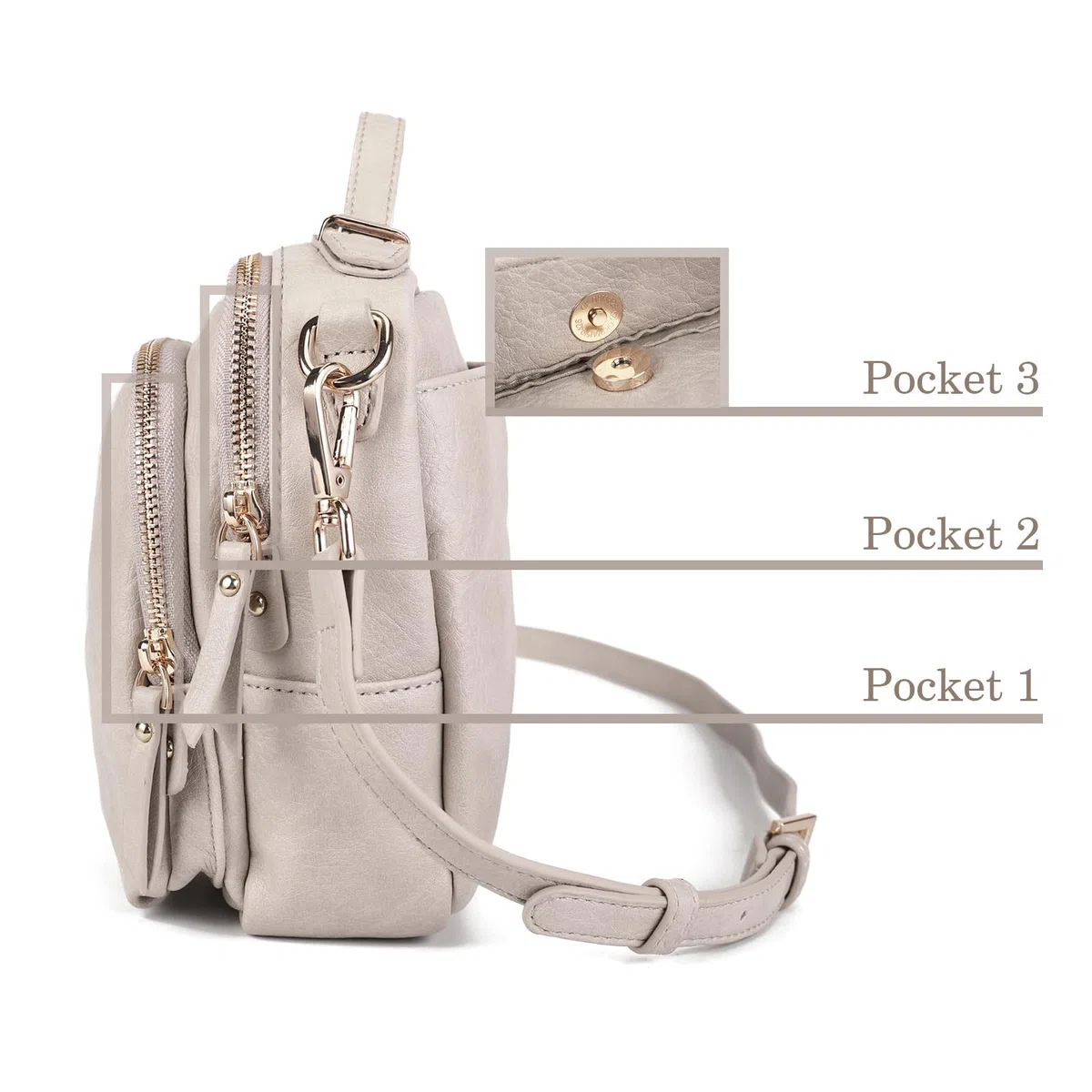 Gladdon Piccola Borsa a Tracolla Donna, Crossbody Bag con 3 Scomparti Capienti, Borsa Mano PU Pelle Sintetica, Borsetta Moda Borse Spalla con Tracolla Regolabile e Rimovibile…Nude