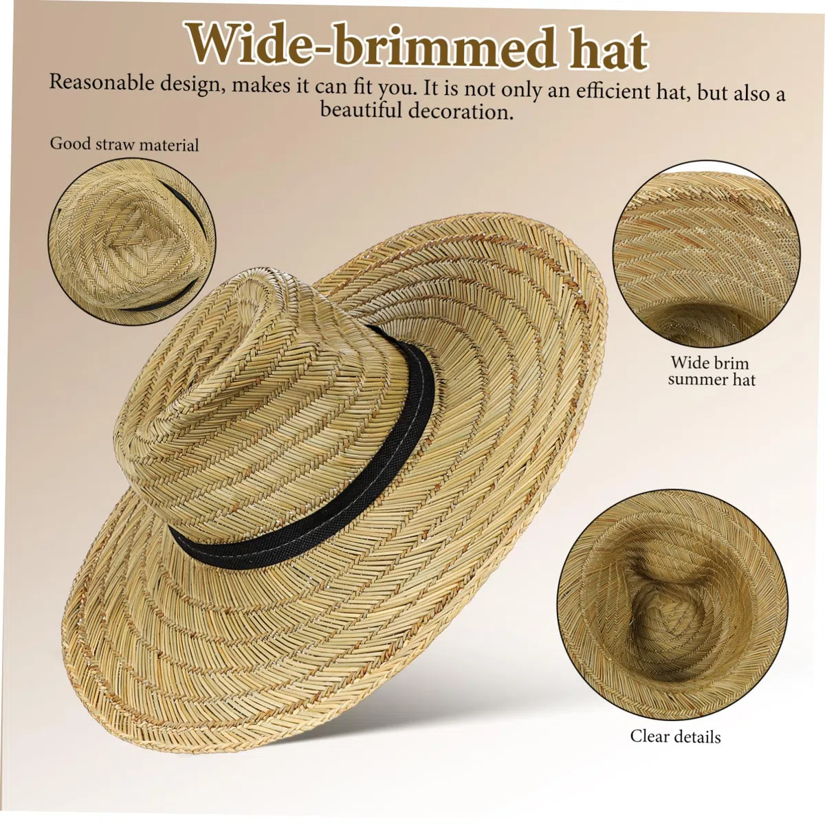 Cappello da Spiaggia Estivo da Uomo con Ampia Falda, Protezione UV, Leggero in Paglia, per Vacanze al Mare, Piscina e attività all’Aperto, Taglia l (58-60 Cm)