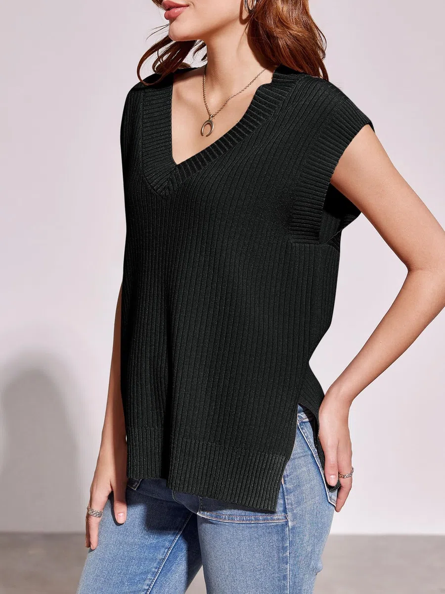 Saodimallsu Maglione da donna con scollo a V, oversize, senza maniche, leggero, estivo, elegante