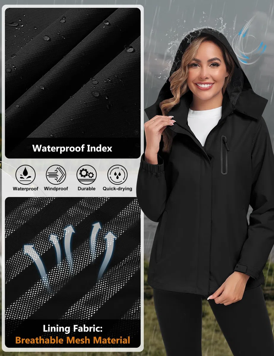 UMIPUBO Donna Giacca Impermeabile Antipioggia Softshell Giubbino Antivento Sportiva Traspirante Leggero Trekking Cappuccio Autunnale Trench Giacchetto