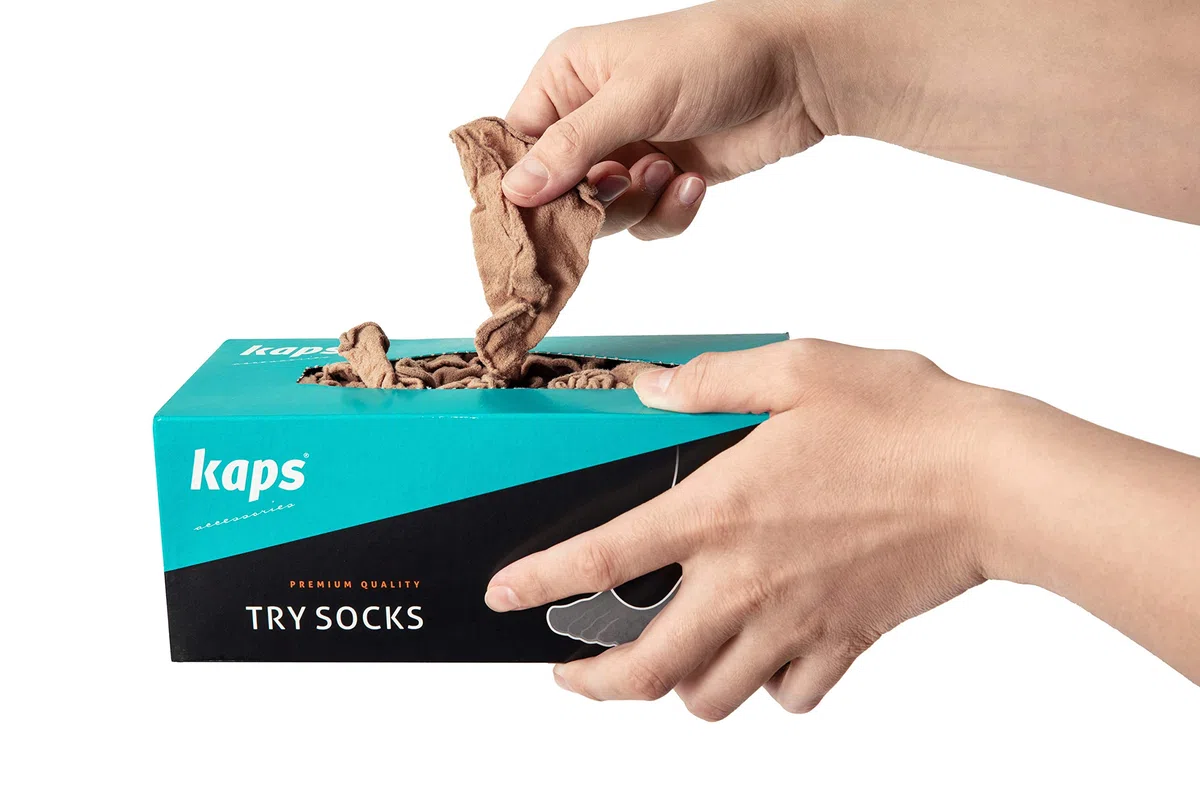 Kaps Calze Prova, Calze Igieniche Ideale per Provare le Scarpe, Confezione di Calze Usa e Getta, 72 Paia di Calze 20 Denari Taglia unica in Nylon