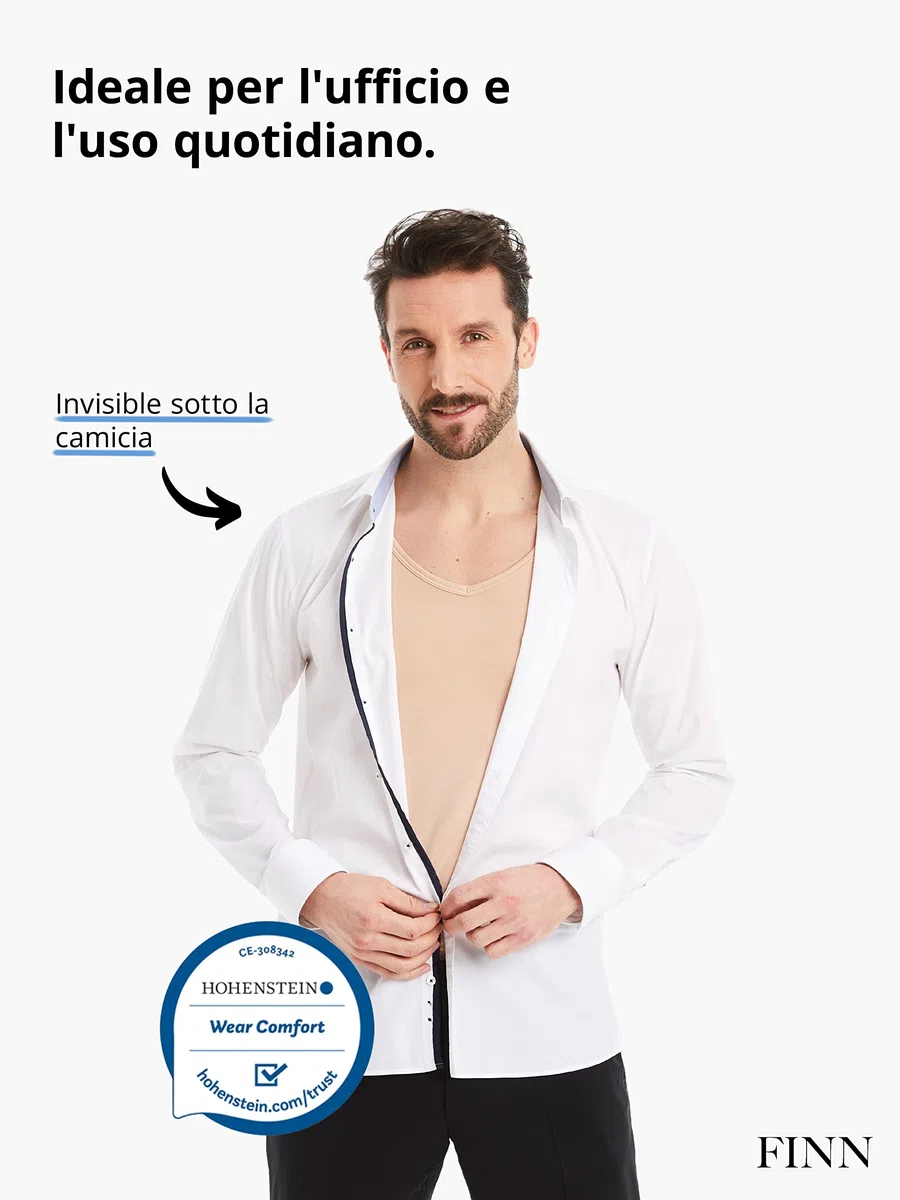 FINN Maglietta Intima Business Uomo a Manica Corta con Scollo a V - Maglia Sottogiacca in Originale Tessuto Lenzing® Modal - La T-Shirt Perfetta sotto Camicia e Abito