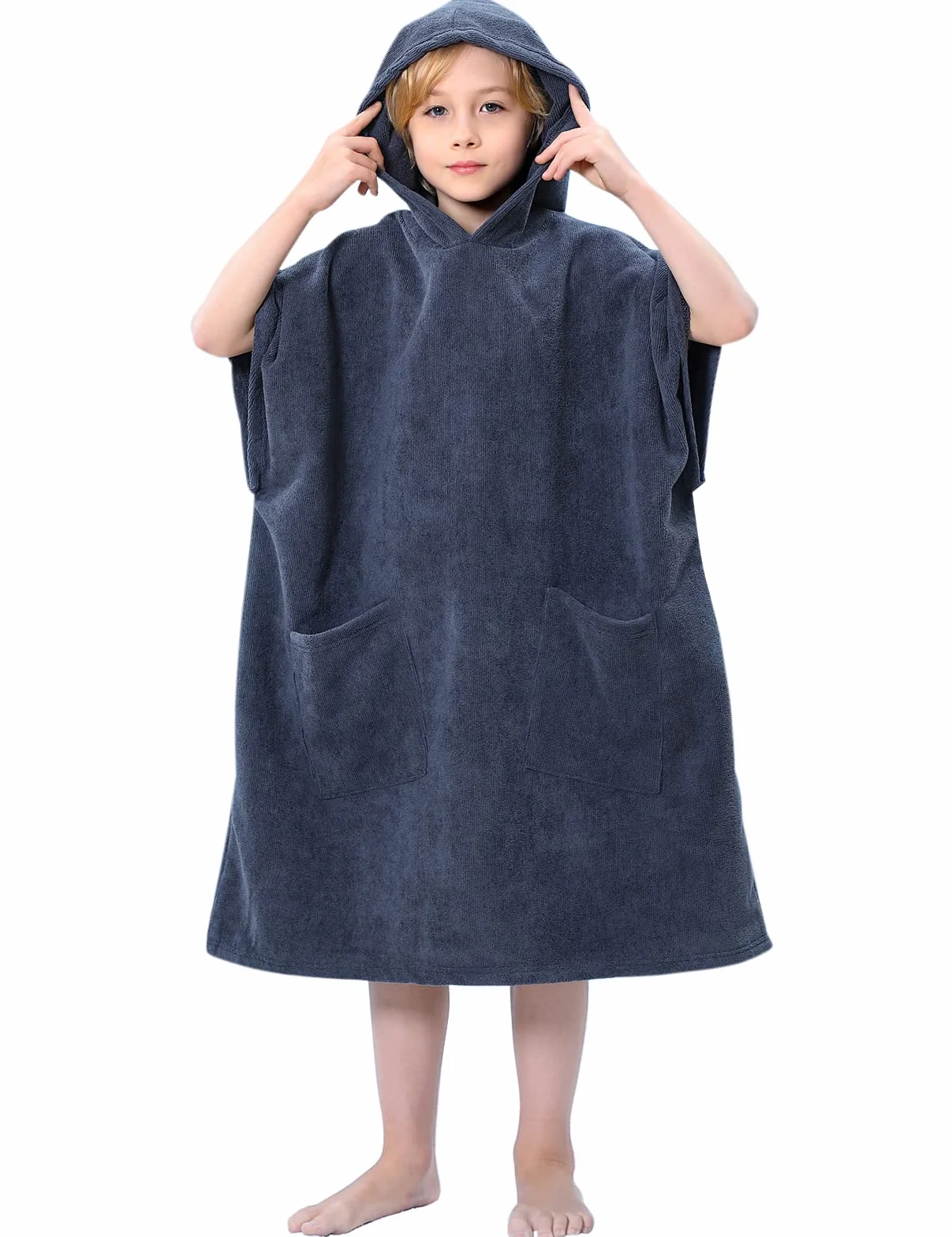 TOMEEK Asciugamano Poncho con cappuccio Bambini Soft Accappatoio con Tasca Beach Poncho Asciugatura Rapida Surf Poncho Bagno Poncho Asciugamano 9-13 Anni