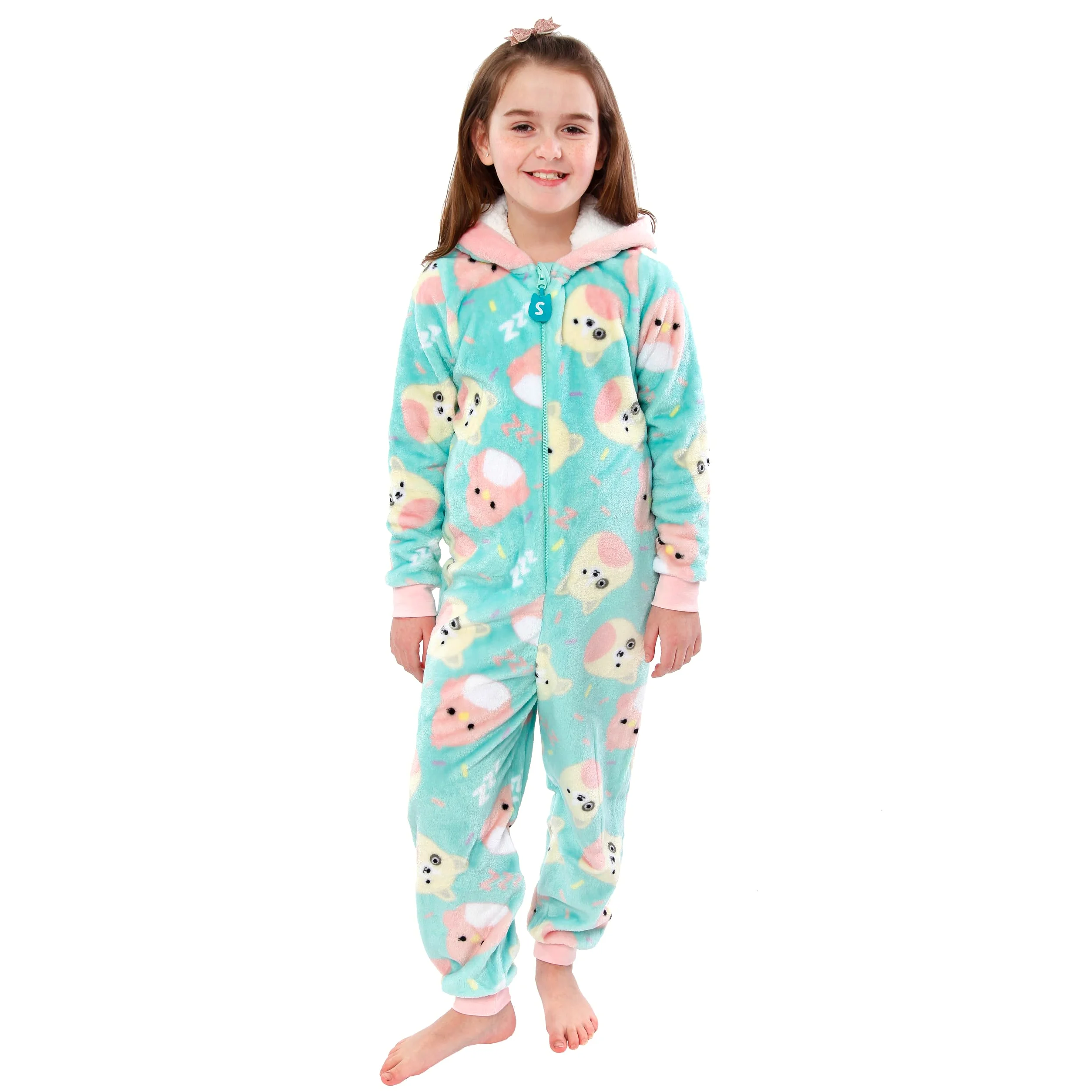 Squishmallows Ragazze Tutina in Pile Charlie e Trina Cappuccio Pigiama Intero