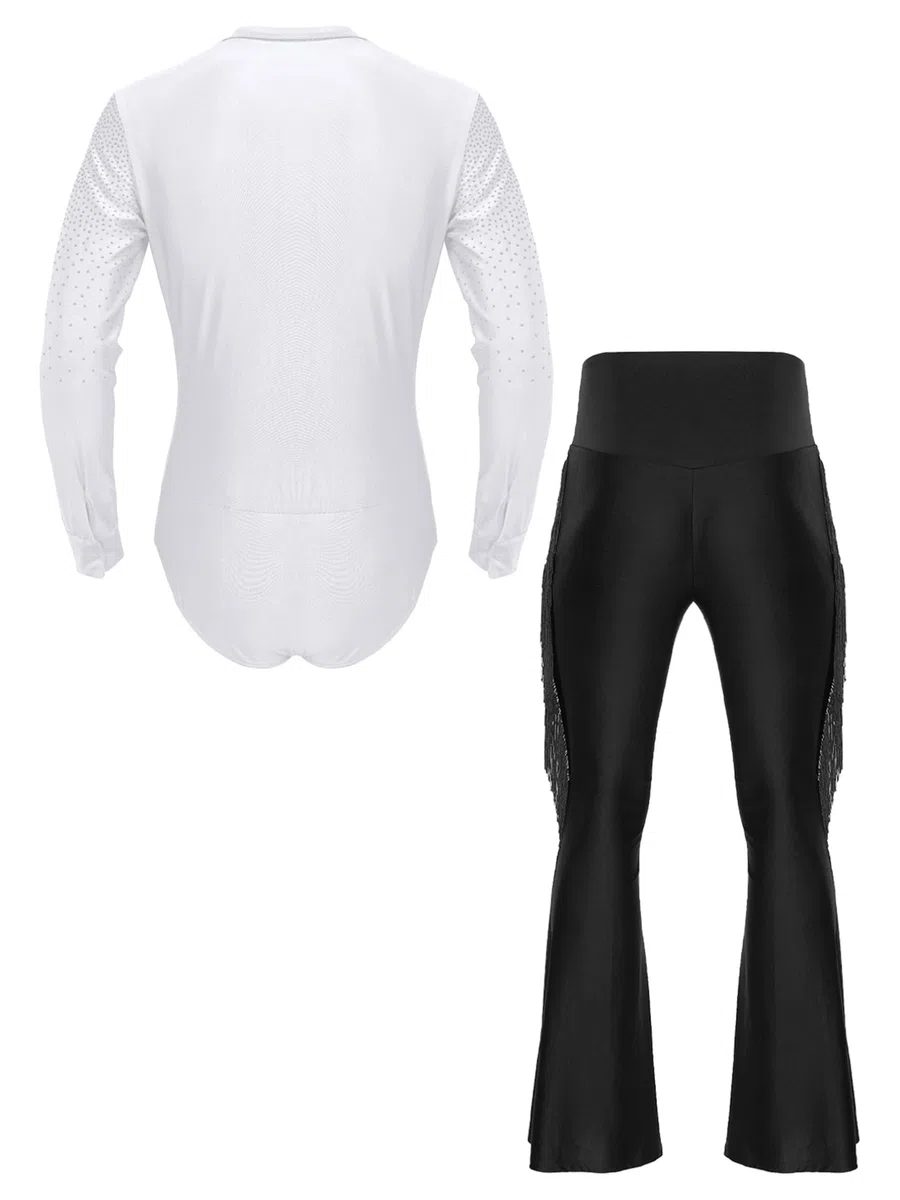 YiZYiF Abito da Pattinaggio Artistico per Uomo Camicia Body da Ballo Latino con Prestazione Abbigliamento da Ballo Set