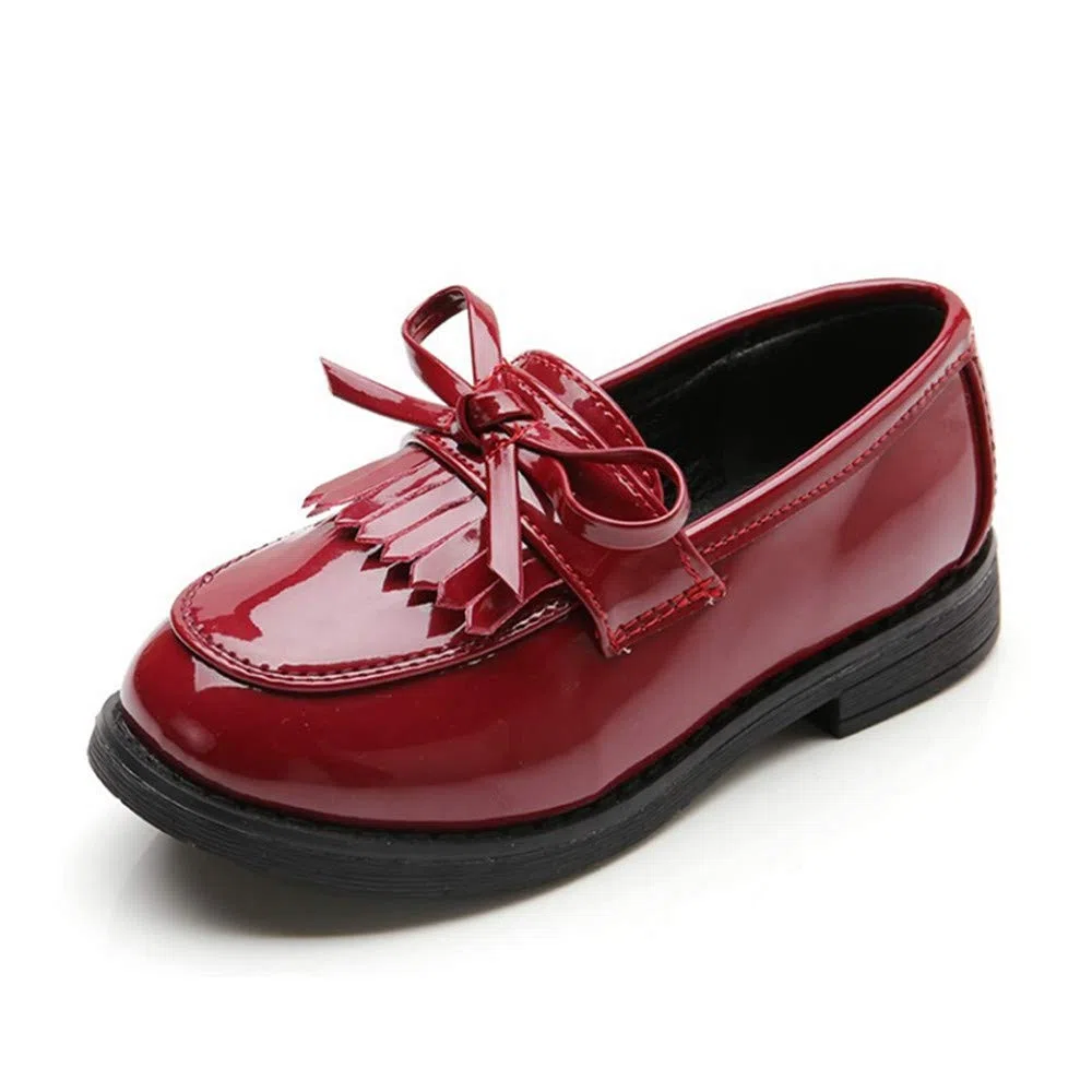 Mocassini Bambina in Pelle Scarpe da Bambina Stile Britannico con Fiocco.