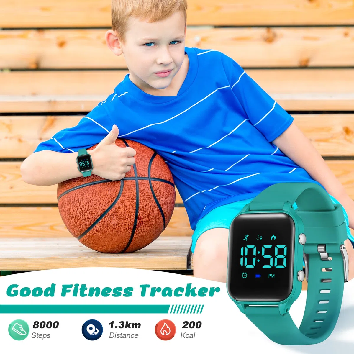 Timever orologio digitale bambina bambini con contapassi,sveglia,cronometro,luce,data-orologio per ragazzi e ragazze senza app e telefono con cinturino in silicone