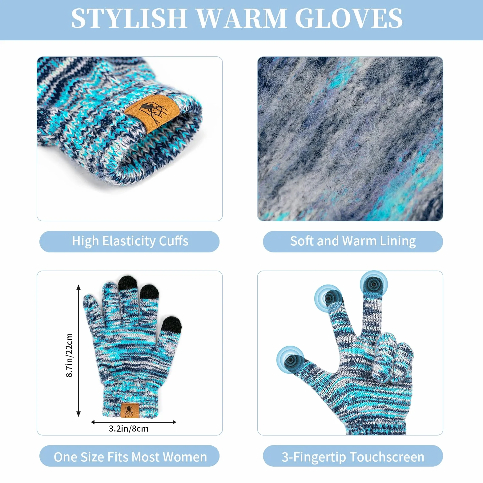 Cappello Sciarpa Donna Invernale e Guanti Touch Screen Invernali 3 Pz Berretto con Pompom e Sciarpa con Frange Guanti Termici