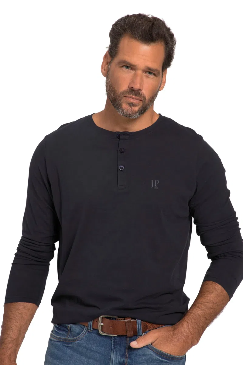 JP 1880 Maglia Serafino Basic con Maniche Lunghe e abbottonatura 702555