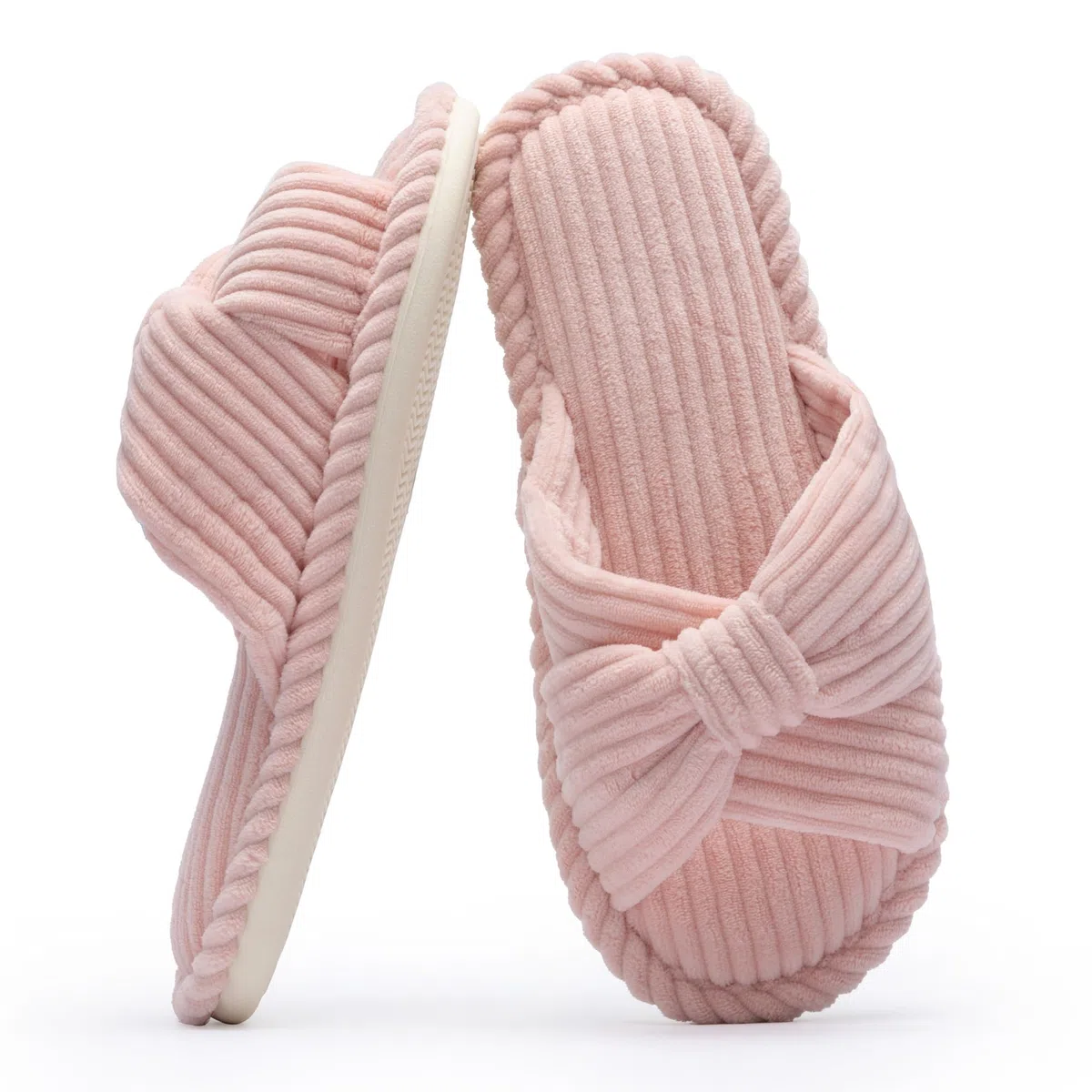 Chantomoo Pantofole da Donna in Memory Foam per la Casa Camera da Letto Bagno spa Matrimonio Viaggio Ospedale Open Toe Velluto a Coste Pantofole Antiscivolo Accoglienti Confortevoli