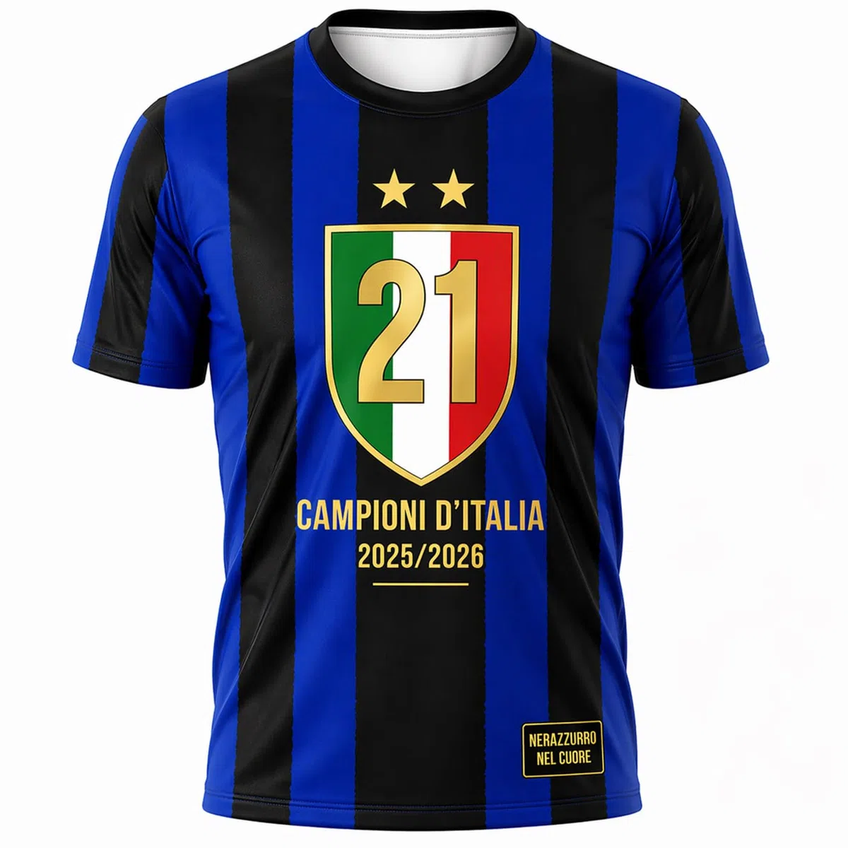 Fupies Maglia Calcio Personalizzata Stile Nero-Azzurro Campioni d'Italia 2025/2026 - Nome e Numero Personalizzabili - T-Shirt Sportiva Uomo - Idea Regalo Tifoso Scudetto