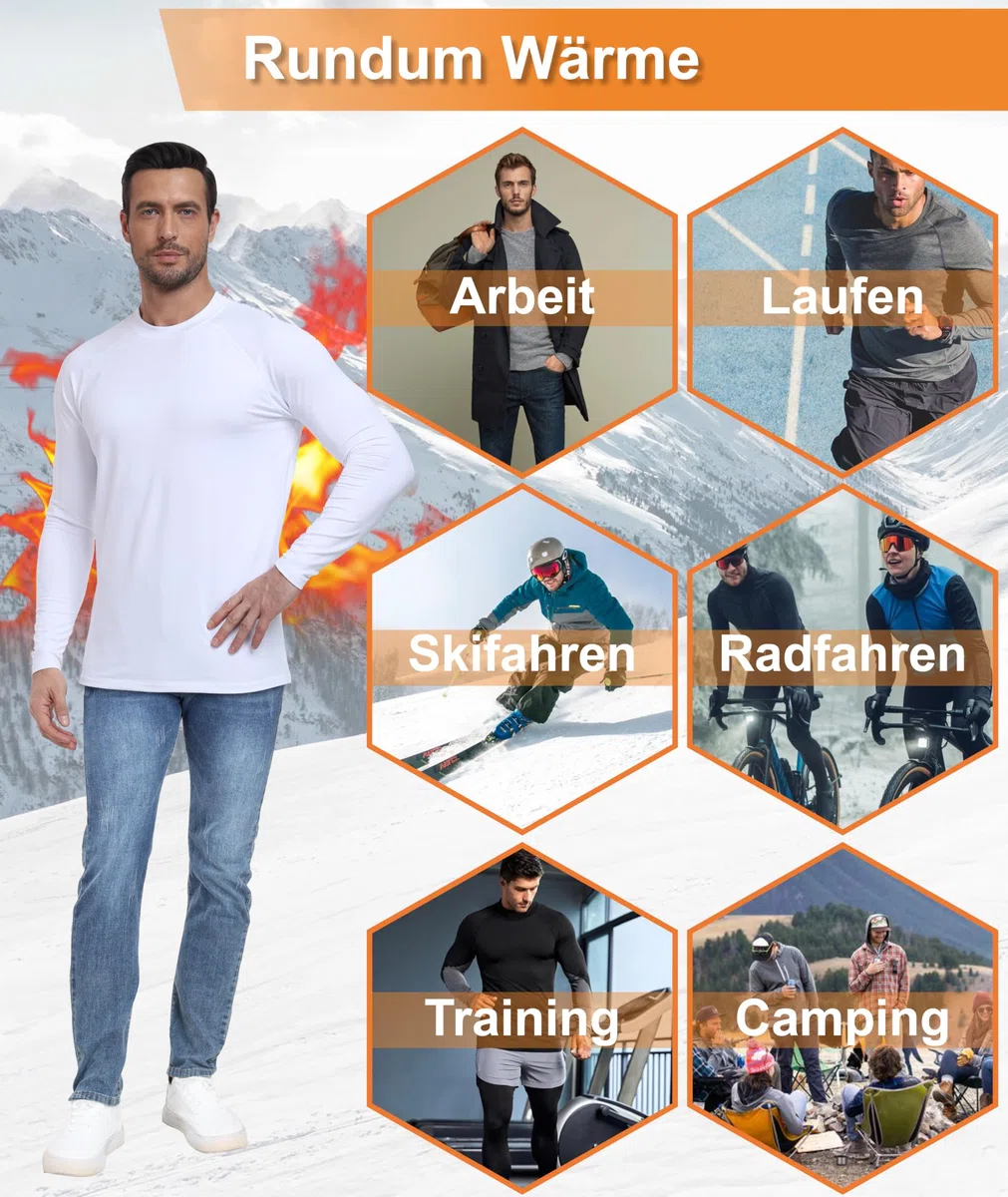 Maglia Termiche da Uomo Invernale Sportivo Maglietta Intima Termica Biancheria Intima Termica in Pile Compressione Funzionale Ciclismo Fitness Sci Termica Maniche Lunghe