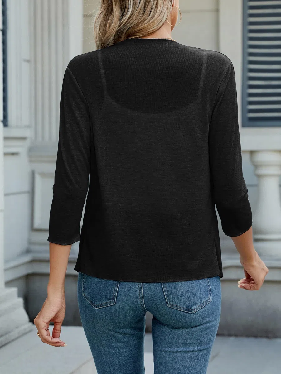 Famulily Cardigan trasparente coprispalle per le donne manica a 3/4 cravatta anteriore estivo leggero copre ups