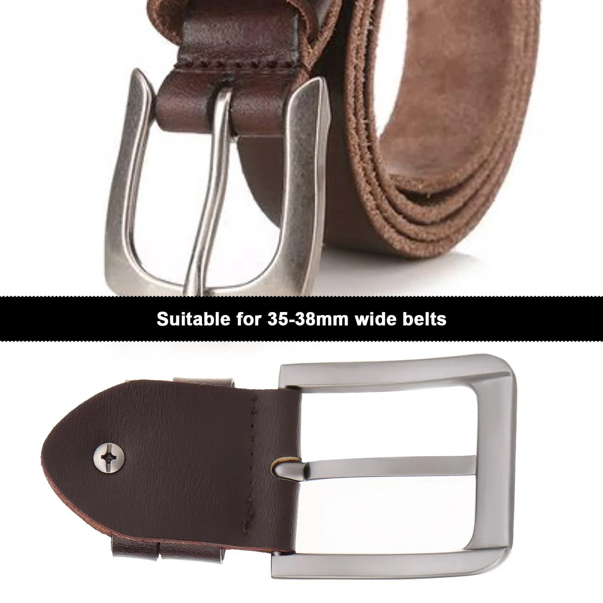 EMSea 2 Pezzi Fibbia Ad Ardiglione Per Cintura In Lega Resistente Da Uomo Fibbia Per Cintura Cinturino Rettangolare Fibbia Ad Ardiglione Adatta Per Cinture Causali Larghe 35-38 Mm (nero + Marrone)