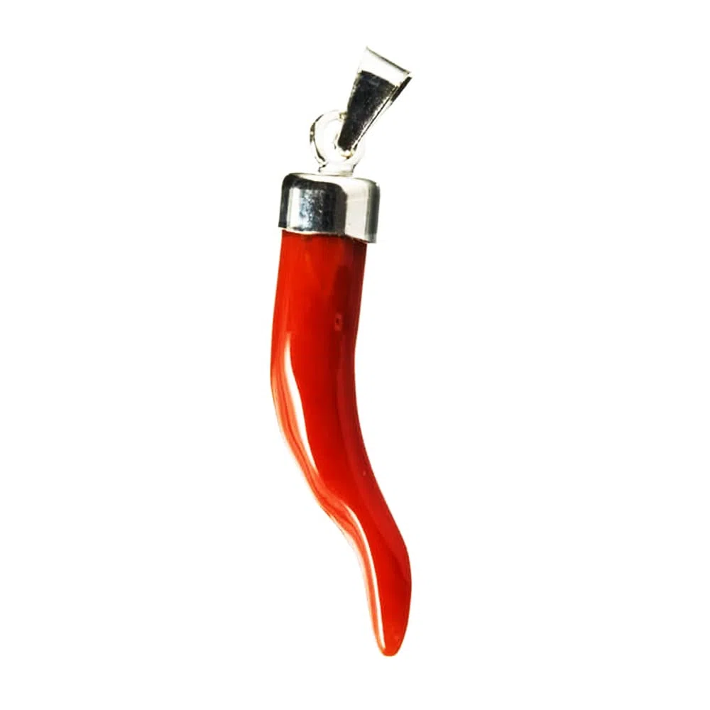 Cornetto portafortuna in corallo rosso del Mediterraneo e argento 925 ciondolo uomo donna corallo vero lunghezza 2,5 cm circa