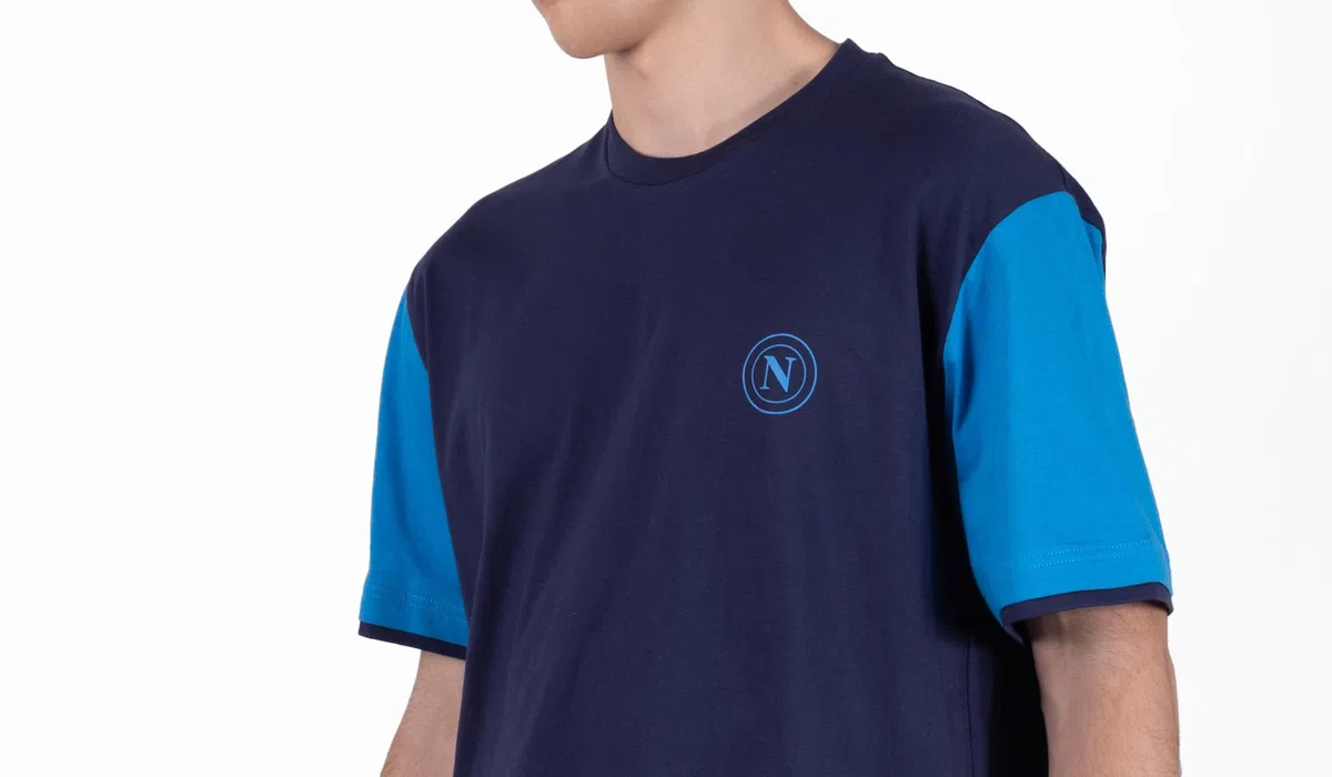 SSC Napoli, Pigiama Homewear Corto Girocollo in Jersey, 100% Cotone, Unisex, Blu, con Logo del Napoli
