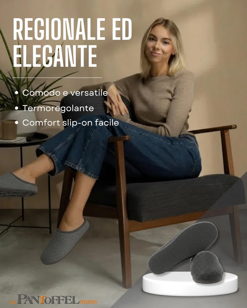 Pantoffelmann Pantofole in feltro con suola in feltro | Rosso/Grigio/Blu navy | Taglie 36–48 | Pantofole in feltro traspiranti e comode per donna e uomo | Pantofole eleganti e calde