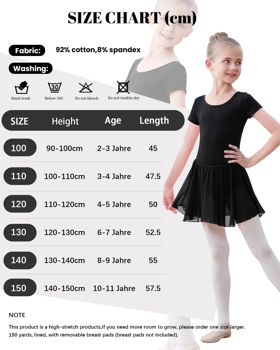 Ragazza Vestito da Balletto,Body da Balletto a Maniche Corte per Bambine, Body da Balletto in Cotone e Abito da Danza per Bambine con Gonna in Chiffon