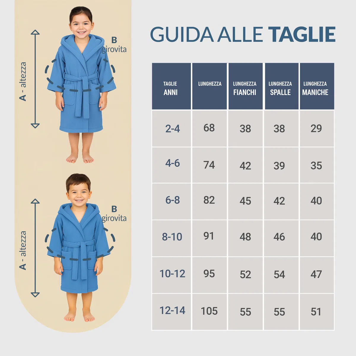 Dorian Home - Accappatoio Bambino e Bambina in Spugna con Cappuccio, Tasche, Cintura a Passanti e Gancio, 100% Cotone Traspirante Ipoallergenico - Morbido Durevole Assorbente per Piscina, Mare, Bagno