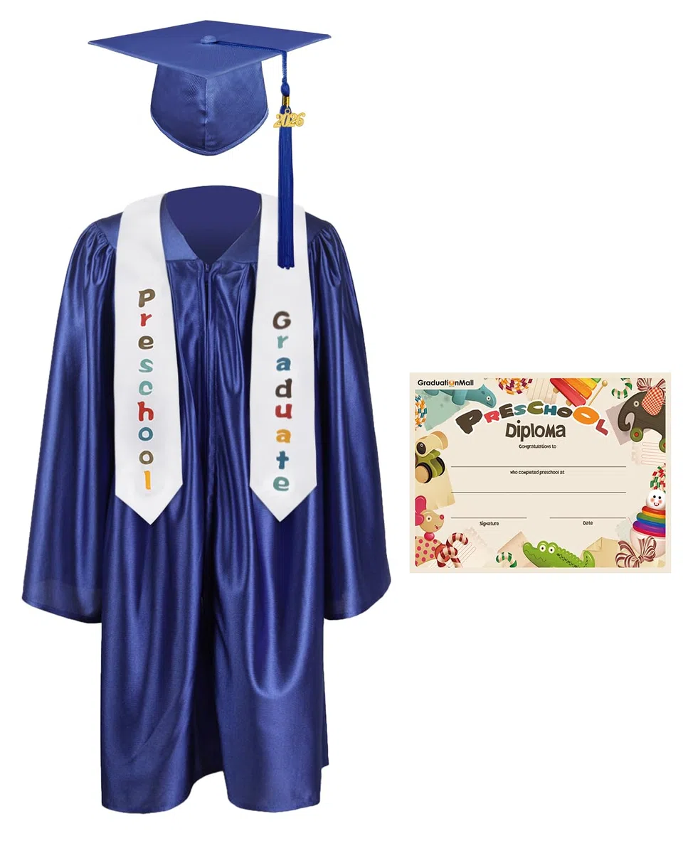 GraduationMall 2026 Ragazzo Ragazza Toga Laurea Cappello e Abito per Bambini Stola Laurea Prescolare Scuola - 12 Colori