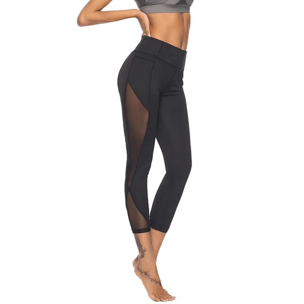 Donna Allenamento Sportivi Capri Leggings Traspirante Stretching Pantaloni Vita Alta Palestra Fitness Leggins Push Up con Tasca