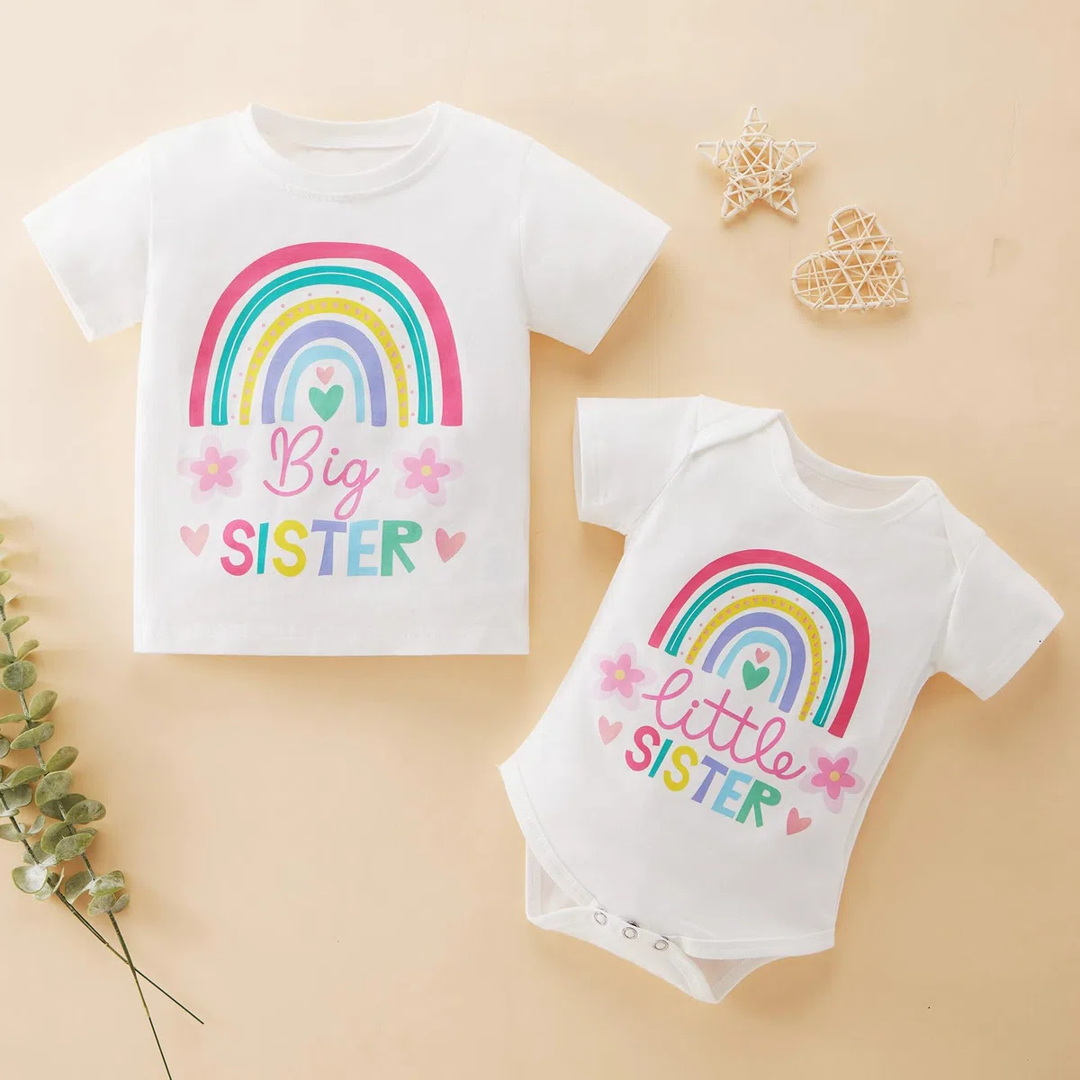 Famiglia Corrispondenza T Shirts Pagliaccetto per Grande Sorella e Sorellina, Estate Stampa Cotone Manica Corta T-shirt Pagliaccetto Tuta Tuta Tuta Un Pezzi Vestiti