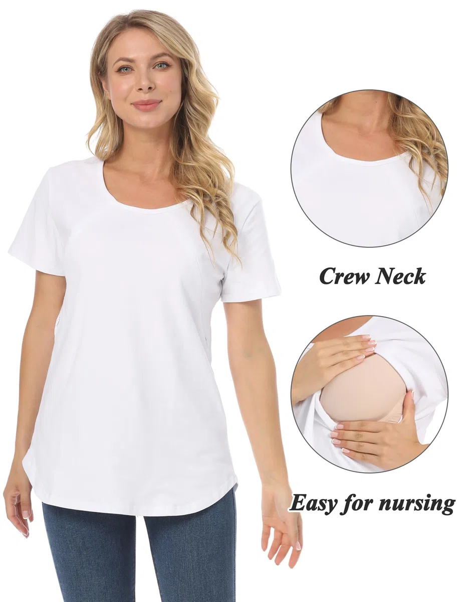 Happy Cherry Maglietta da Allattamento Donna Estiva Maglia Premaman Girocollo Manica Corta Traspirante con Cerniera Invisibile