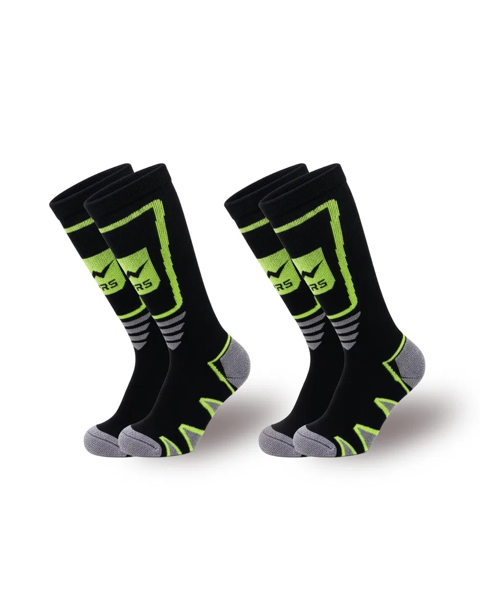 PRS Calze da Sci Uomo Termiche, Calze Bambino Ragazzo da Sci Termiche, Confortevoli, Ergonomiche, Termocotone, Calza da Montagna e Snowboard, 2 Paia Nero
