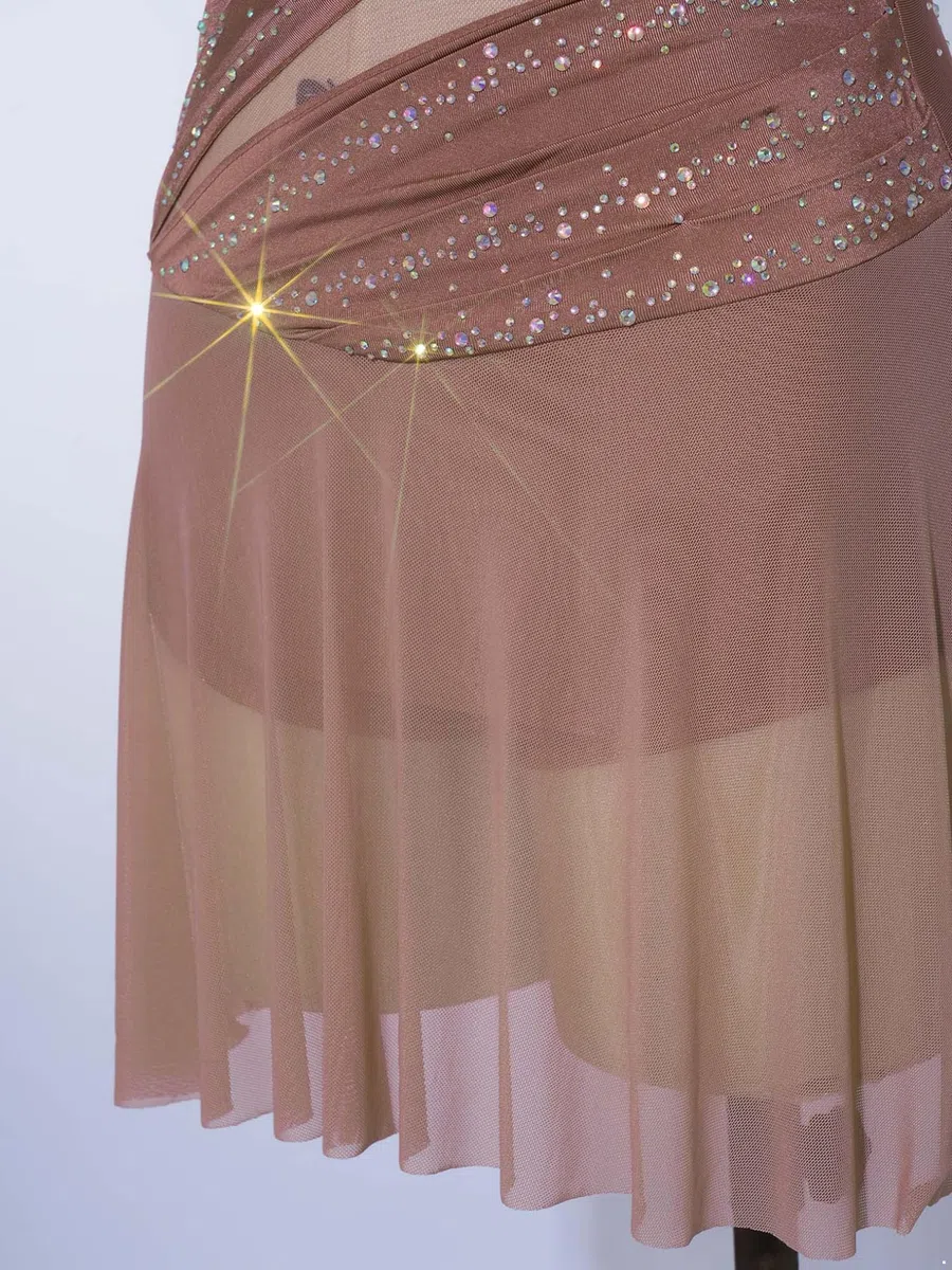 Oyolan Vestito da donna Pattinaggio Artistico Body Ginnastica Danza Strass senza maniche Vestito Danza Contemporanea S-XXL