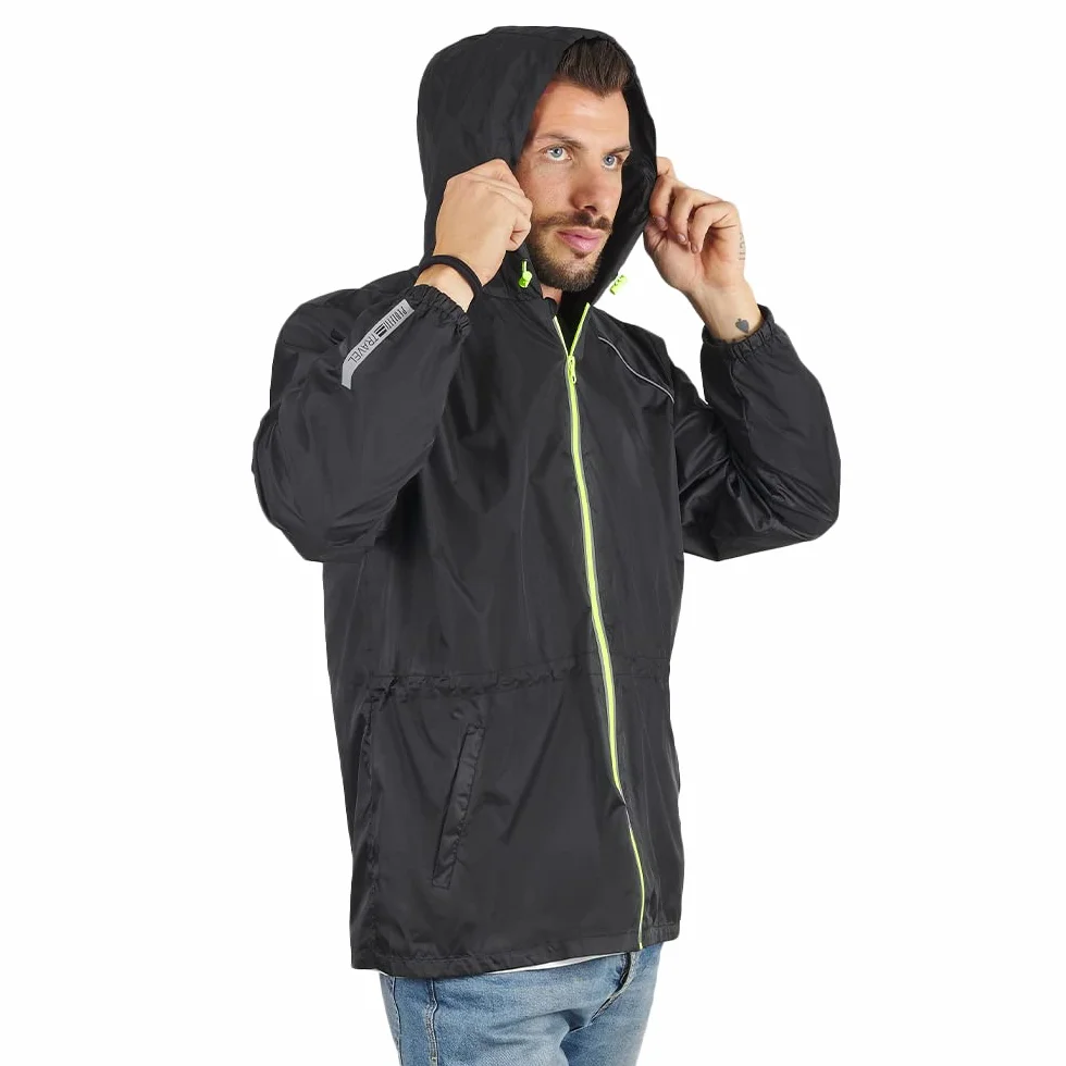 PERLETTI Giacca Impermeabile Uomo Antivento Leggera - Impermeabile Pioggia Sportivo con Cappuccio e Dettagli Catarifrangenti - Trench Giacca a Vento Uomo Antipioggia Corsa Trekking Outdoor