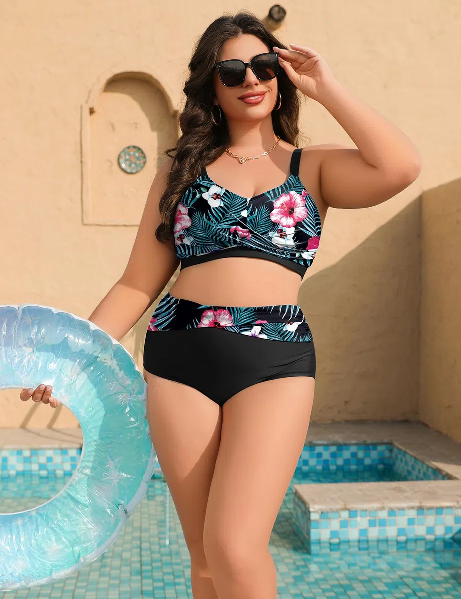 Tuopuda Costume Donna Due Pezzi Taglie Forti Push Up Imbottito Reggiseno Costumi da Bagno Bikini Mare a Spiaggia Piscina Curvy Swimwear Regolabile M-4XL