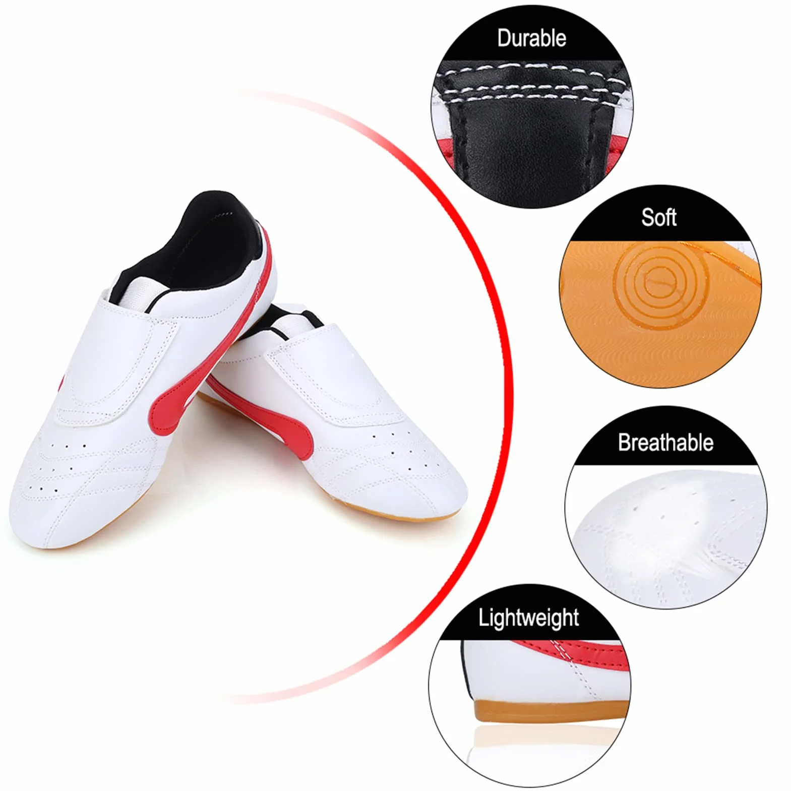 Scarpe da Taekwondo Unisex Traspiranti Boxe Kung Fu Tai Chi Sport Scarpe da Palestra Scarpe Leggere per Bambini Adulti(36-Bianco e Rosso)