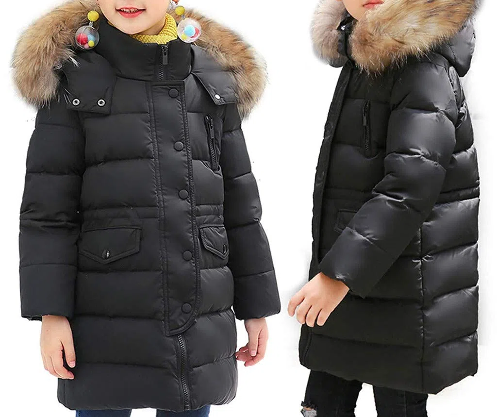 Generisch Piumino invernale da ragazza, con cappuccio, in fibra sintetica calda, per bambini, per attività all'aperto, durevole, traspirante, antivento