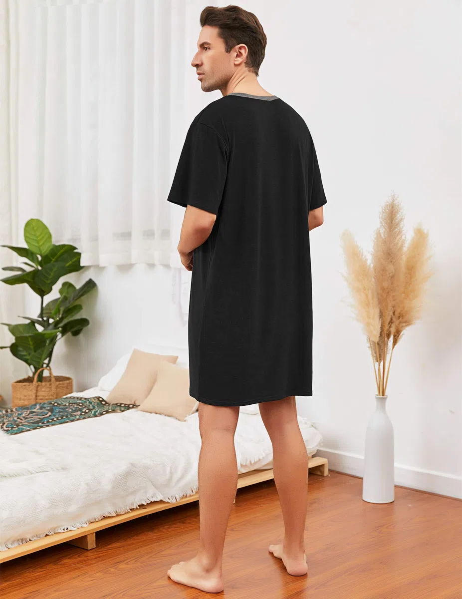Enjoyoself Uomo Maglie Pigiama in Cotone Camicie Lunghe da Notte Pigiama Comoda Maniche Corte