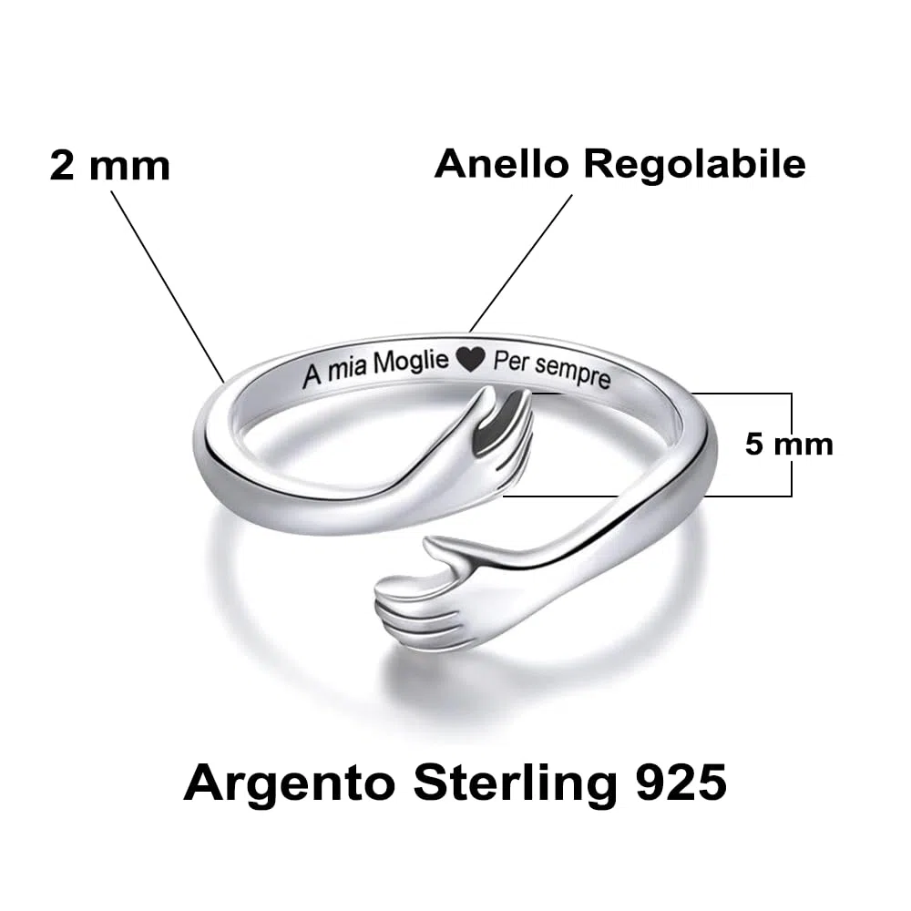 Anello da Donna A Mia Moglie in Argento Sterling 925 Regalo Anniversario d'amore per Moglie Regali Matrimonio - Dimensione Regolabile Anelli - Cofanetto incluso