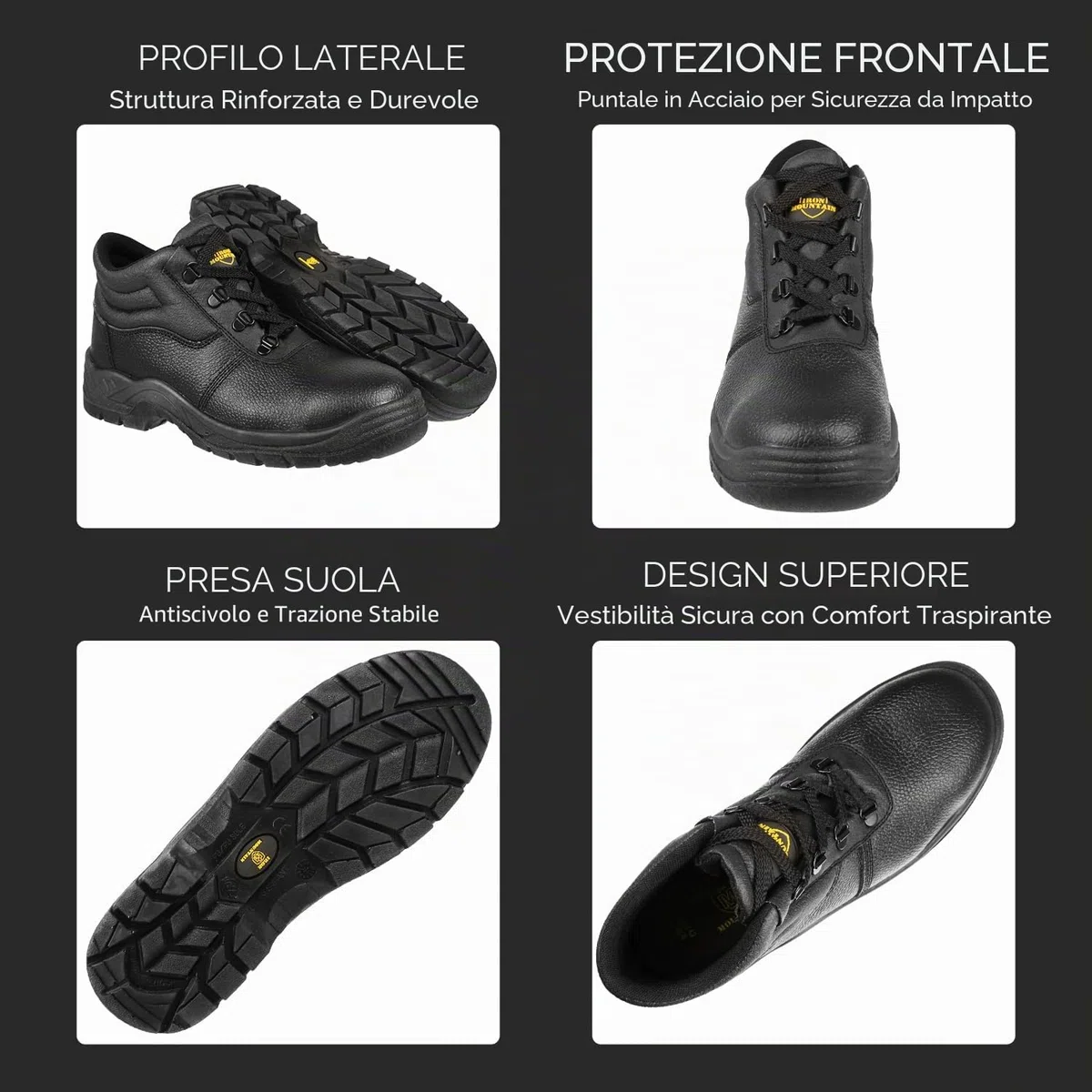 Iron Mountain Stivali Antinfortunistici S3 SRC Unisex – Scarpe da Lavoro in Pelle con Puntale Acciaio, Antiperforazione, Impermeabili, Antiscivolo (UK 10 / EU 44)