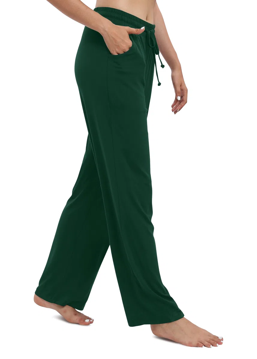 EXCHIC Donne Casual Elastico Gamba Dritta Pantaloni con Coulisse Vita Elastica Pantaloni con Tasche