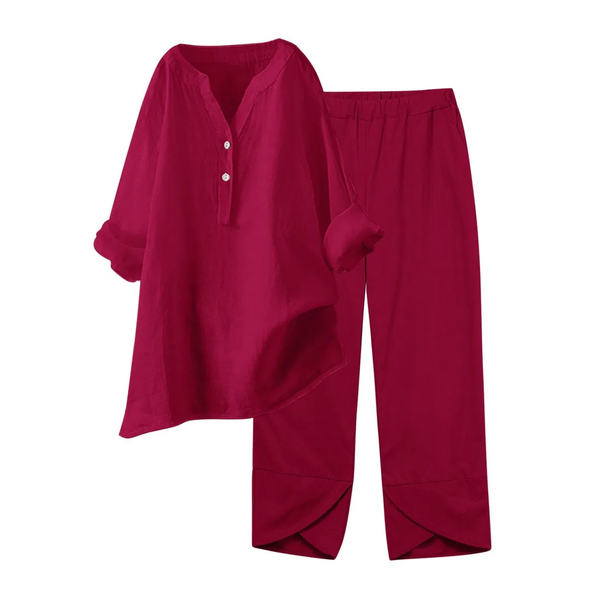 2025-2 pezzi vestito da donna, gamba larga, camicetta, tasche, pantaloni elastici, camicia casual con scollo a V, pantaloni alla moda, set elegante