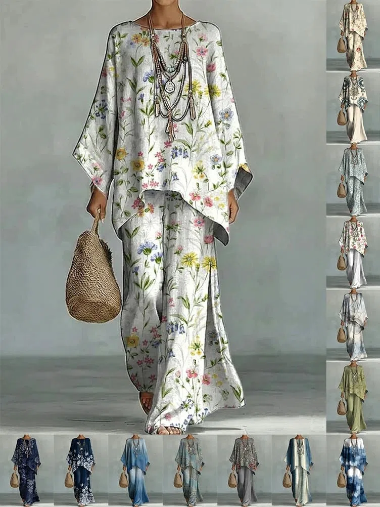 shownicer Completo Donna Lino Tuta Due Pezzi Set Manica Lunga Top E Pantaloni Curvy Completo in Lino Estiva 2 Pezzi Set Completi Tute