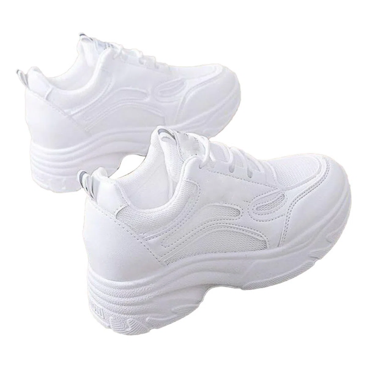 Scarpe da ginnastica da donna bianche con tacco, traspiranti, in pelle, con zeppa, scarpe sportive rialzate, per il tempo libero, scarpe da passeggio, suola morbida, scarpe da donna