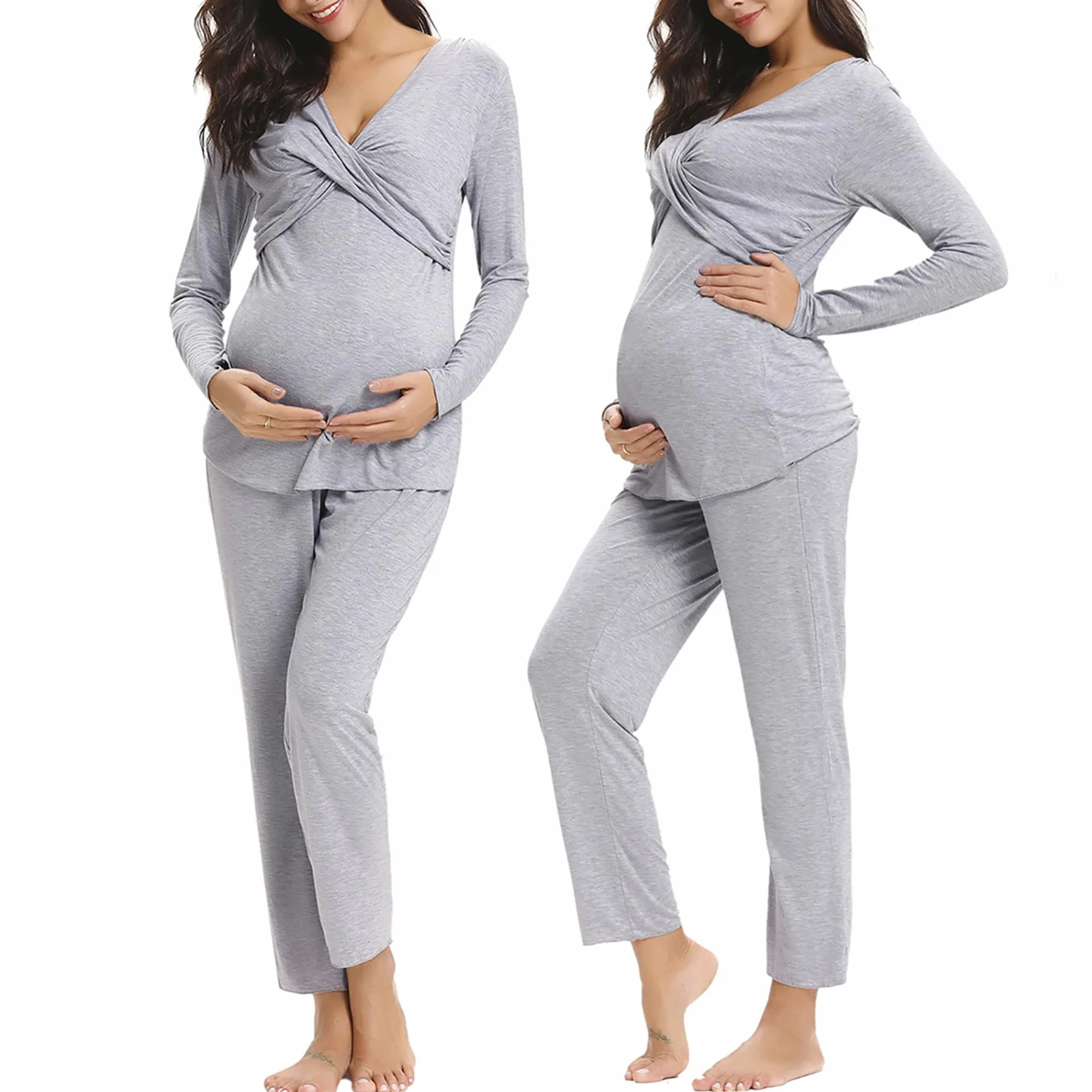 Pigiama Donna Premaman Cotone Pigiama Due Pezzi Premaman Lunga Set Pigiama da Allattamento Abbigliamento Premaman per Allattamento Casa Incinte Parto Ospedale