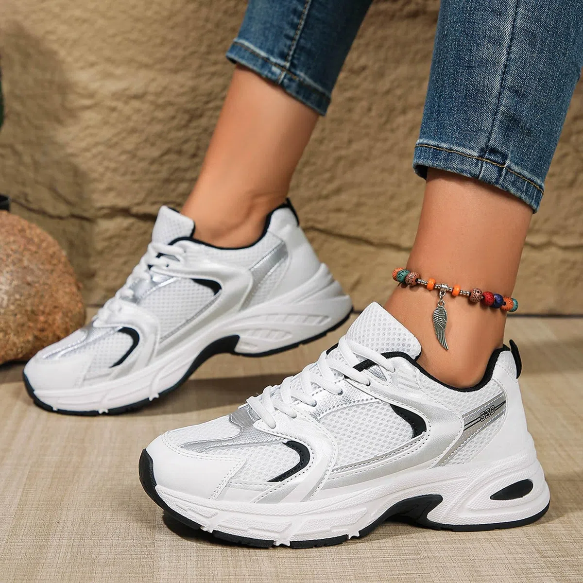 Sneakers da donna, traspiranti, in rete, con supporto per l'arco del piede, scarpe da corsa, scarpe da ginnastica leggere, comode da camminare, per il tempo libero