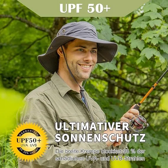 TOP-EX XL/XXL Cappello da sole da uomo a tesa larga UPF 50+ & impermeabile, grandi cappelli estivi per escursioni, trekking, pesca, campeggio, vela, pieghevole, regolabile, traspirante