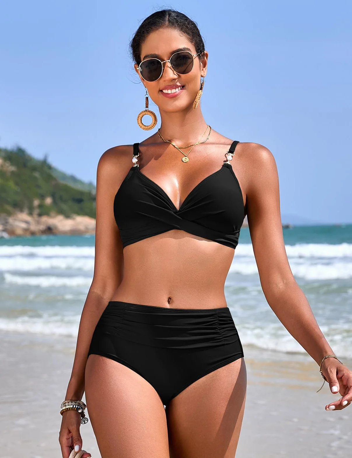 UMIPUBO Costume Donna Due Pezzi Bikini Pancia Pieghe Contenitivo Collo A V Sexy Curvy Modellante Vita Alta Push Up Schiena Nuda Con Coppe Mare Costume Da Bagno
