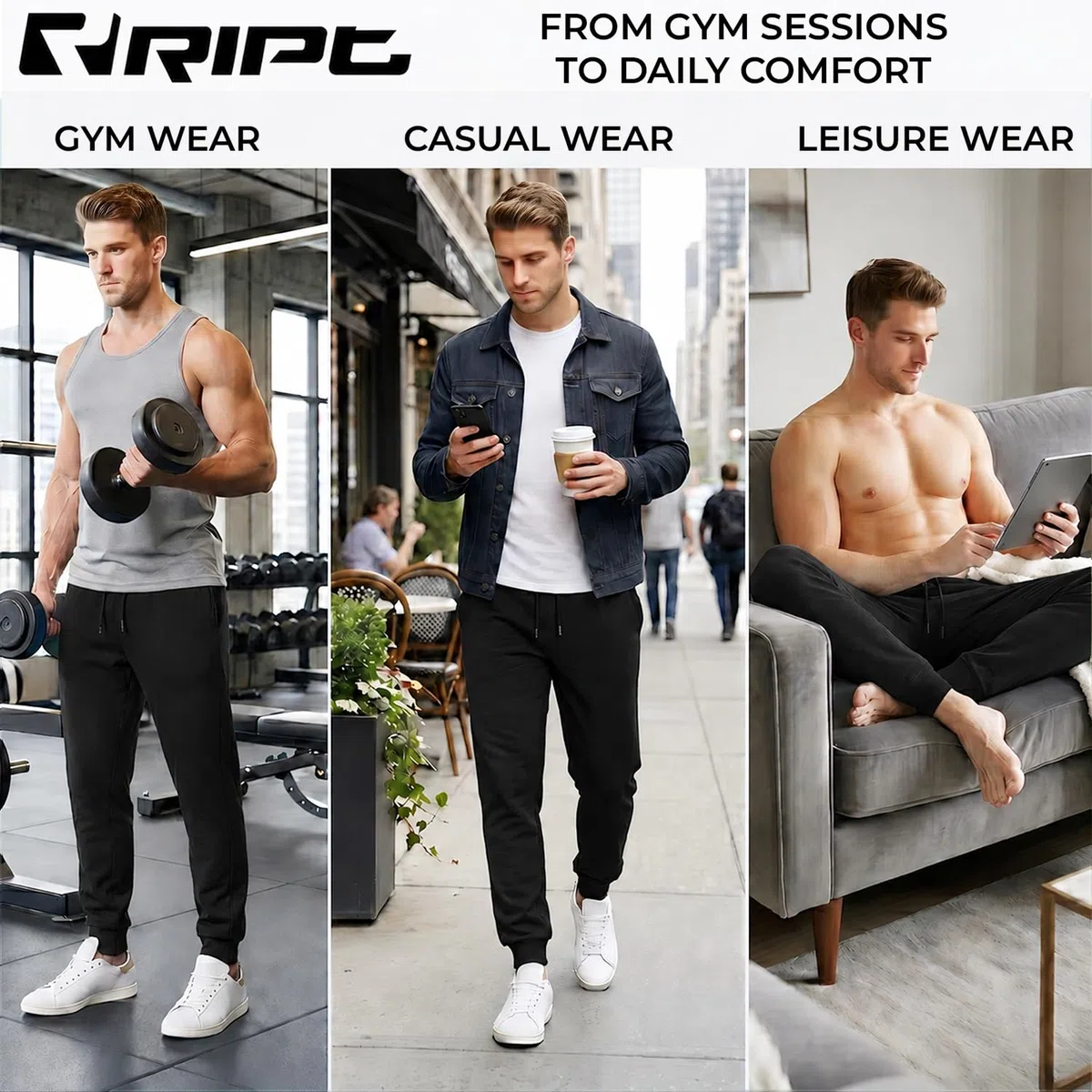 RIPT Pantaloni Jogging Uomo Fleece – Joggers con Coulisse, Polsini e Tasche, Pantaloni Tuta Morbidi per Palestra Fitness e Loungewear